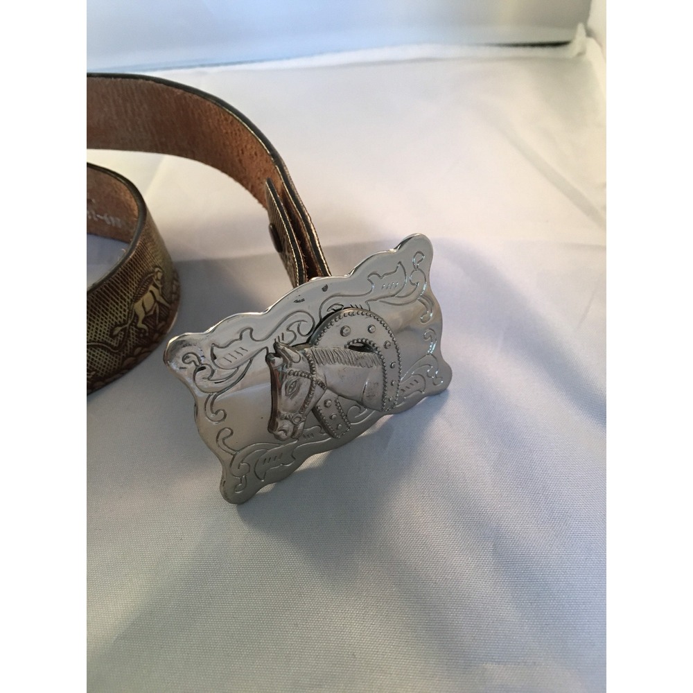 Size 24 leather belt with‎ horse head belt buckle